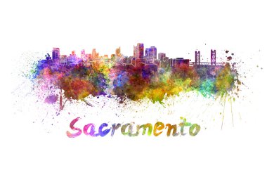 Sacramento skyline in watercolor clipart
