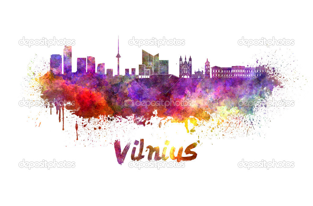Vilnius skyline in watercolor