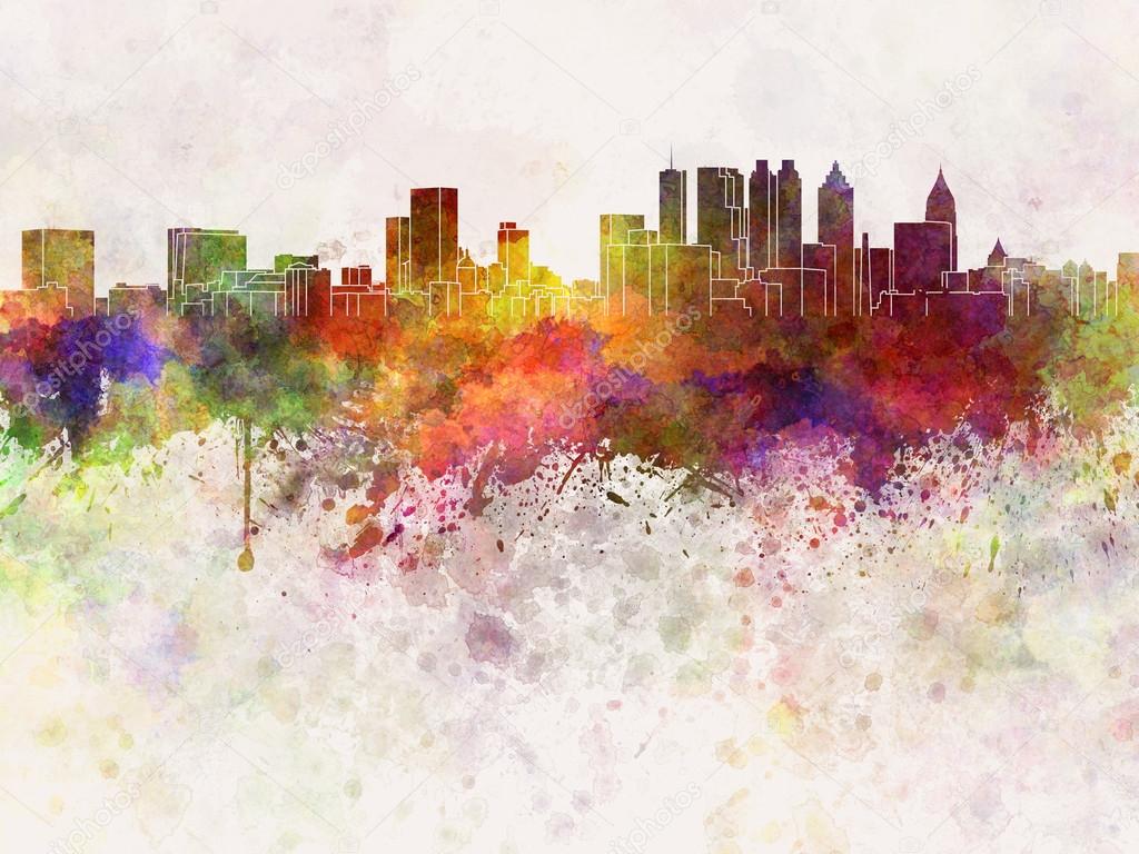 Atlanta skyline in watercolor background