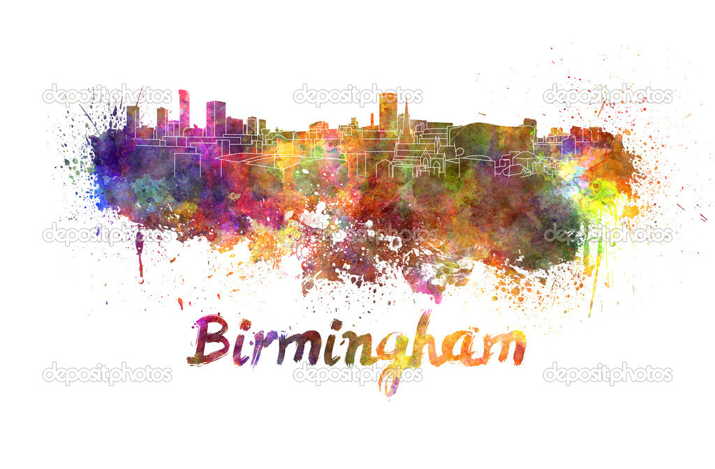 Birmingham skyline in watercolor