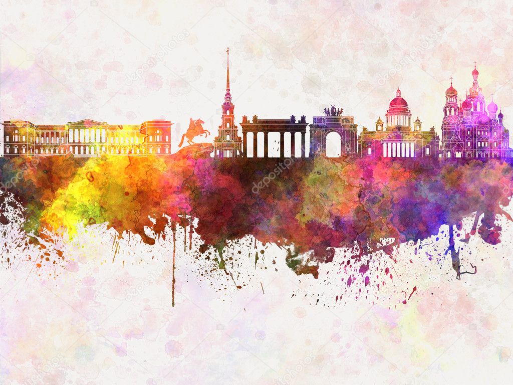 Saint Petersburg skyline in watercolor background