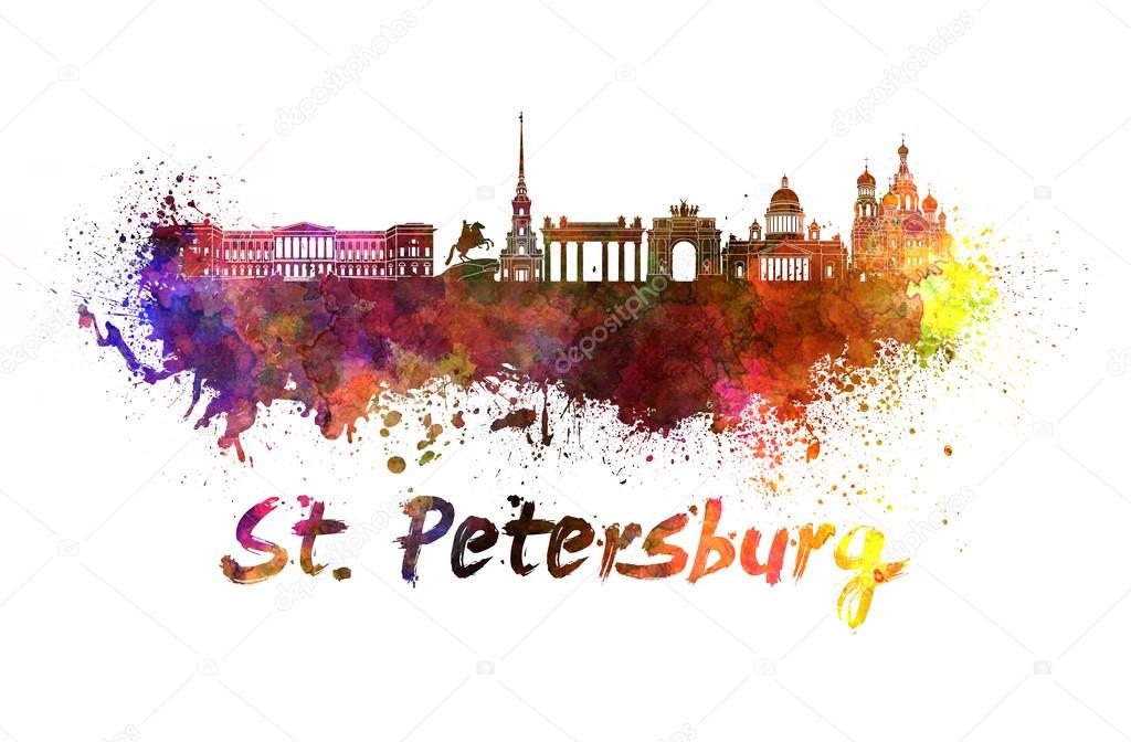 Saint Petersburg skyline in watercolor