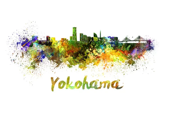 Yokohama skyline em aquarela — Fotografia de Stock