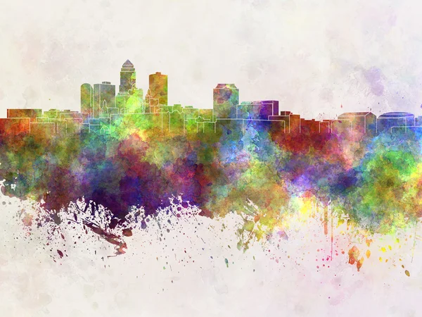 Des moines skyline in aquarel achtergrond — Stockfoto