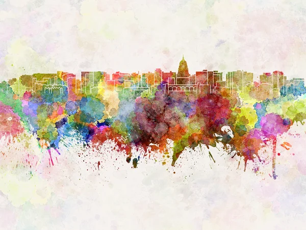 Madison skyline in watercolor background — Stock Photo, Image