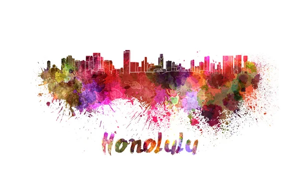 Linha do horizonte de Honolulu em aquarela — Fotografia de Stock