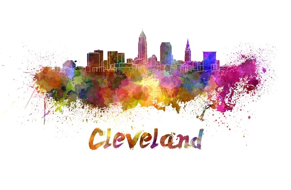 Cleveland skyline em aquarela — Fotografia de Stock