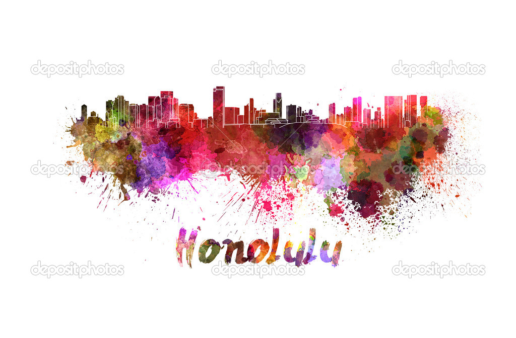 Honolulu skyline in watercolor