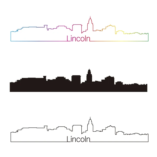 Linearer linearer Stil der lincoln skyline mit Regenbogen — Stockvektor