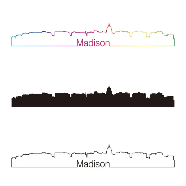 Madison skyline in stile lineare con arcobaleno — Vettoriale Stock