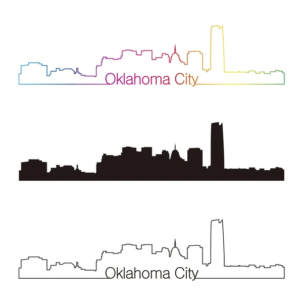 Oklahoma city skyline liniowy stylu z rainbow — Wektor stockowy