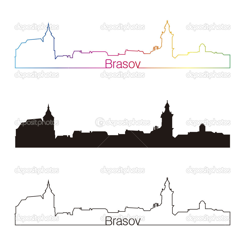 Brasov skyline linear style with rainbow