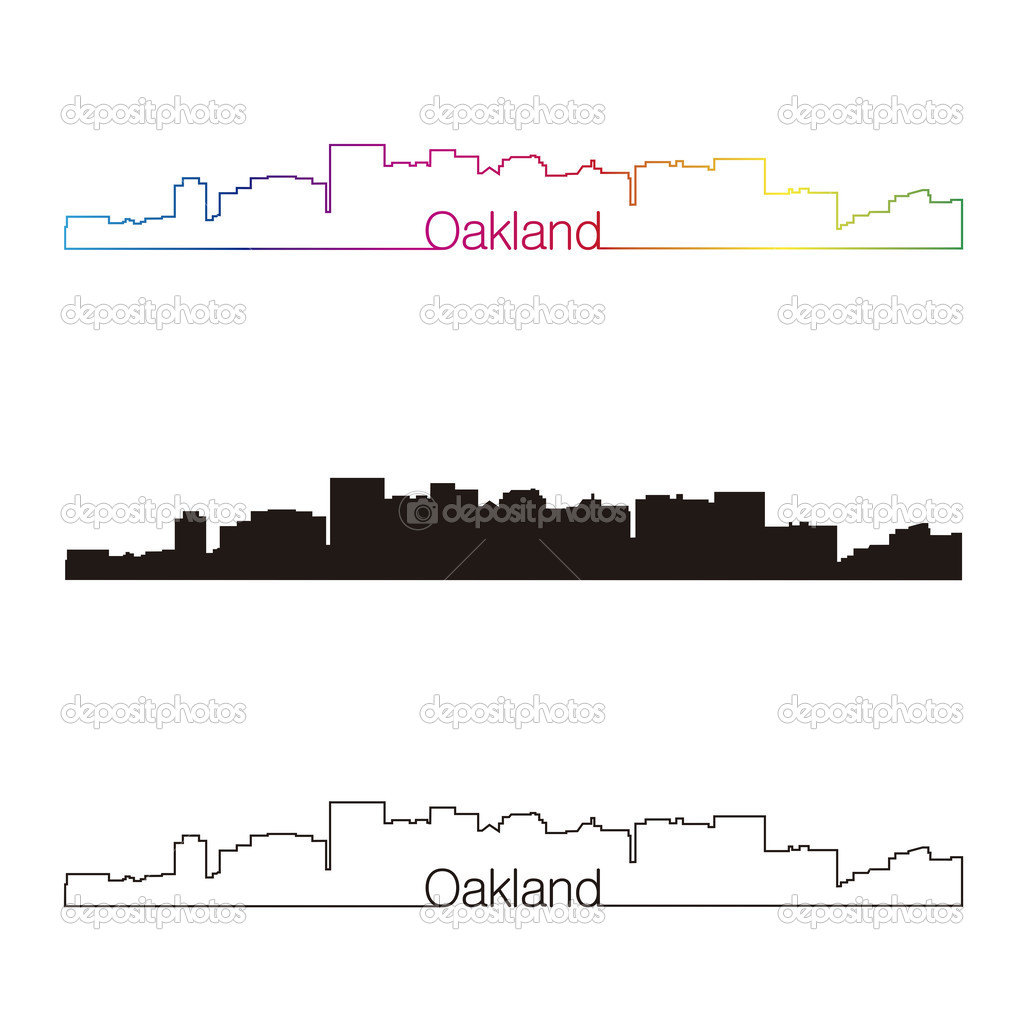 Oakland skyline linear style with rainbow