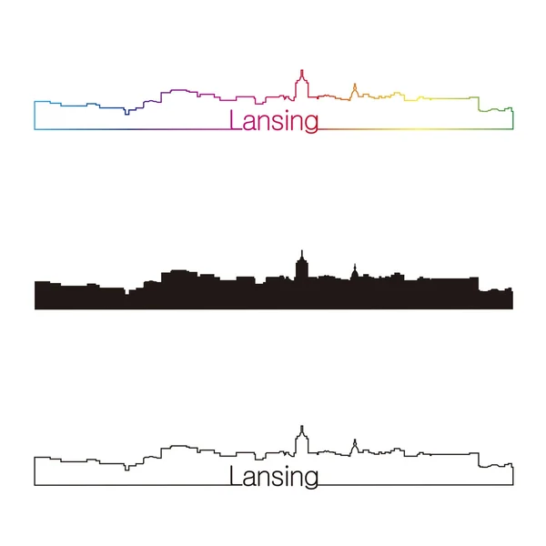 Lansing skyline estilo lineal con arco iris — Archivo Imágenes Vectoriales