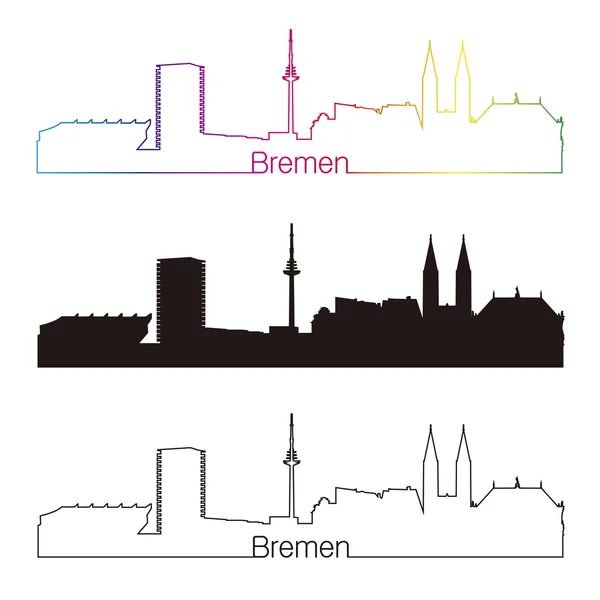 Bremen skyline estilo lineal con arco iris — Vector de stock