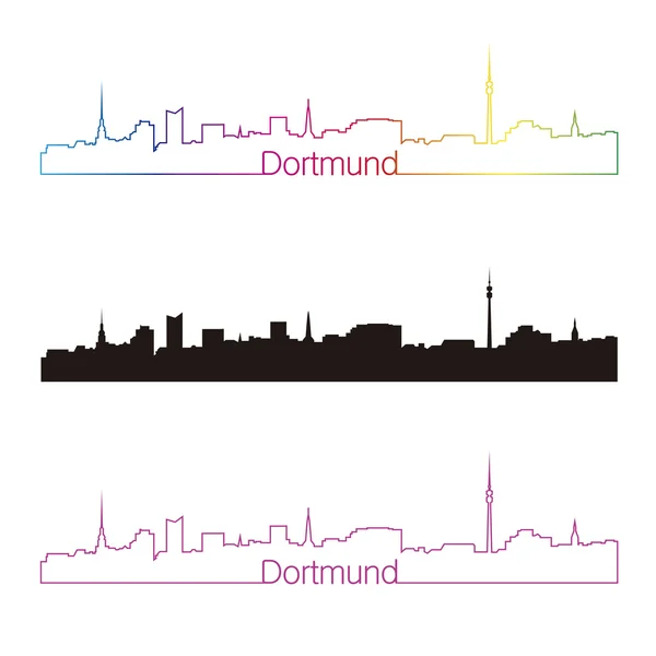 Stile lineare dello skyline di Dortmund con arcobaleno — Vettoriale Stock