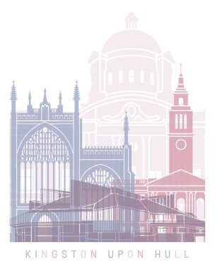 KINGSTON UPON HULL SKYLINE POSTER PASTEL