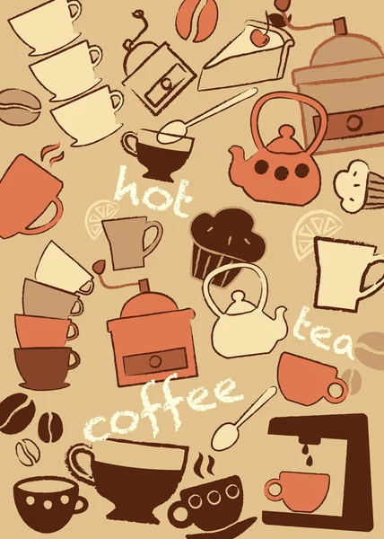 Koffie en tee, vectorillustratie instellen — Stockvector