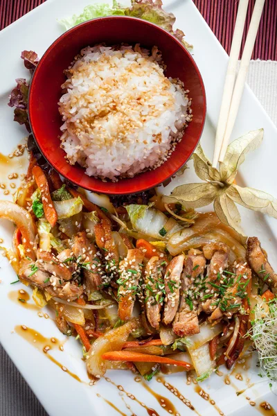 Блюдо риса и мяса — стоковое фото