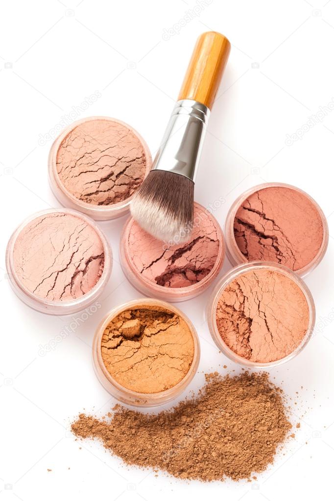 Face powder colors and brush, top view