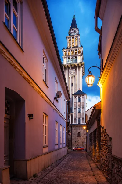 Vue du soir sur la cathédrale Saint-Nicolas C'est l'une des plus grandes églises de la ville de Bielsko-Biala, en Pologne — Photo
