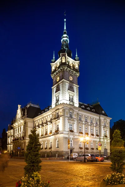 Bielsko-Biala, Poland - August 14 Night view of the Neo-Renaissance town hall — Stock Photo, Image