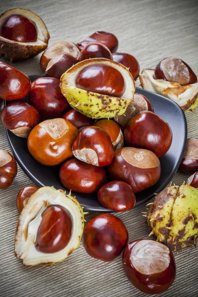 Chestnuts on canvas background — Stock Photo, Image