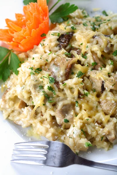 Rice with cheese, risotto con funghi — Stock Photo, Image