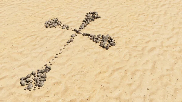 Pojetí Konceptuální Kameny Pláži Písek Ručně Vyrobený Symbol Tvar Zlaté — Stock fotografie