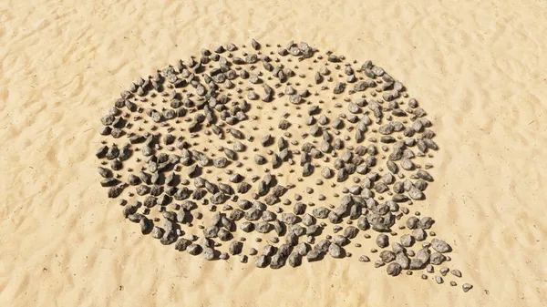 Kumsaldaki Kavramsal Taşlar Yapımı Semboller Altın Kumlu Arka Plan Bulut — Stok fotoğraf