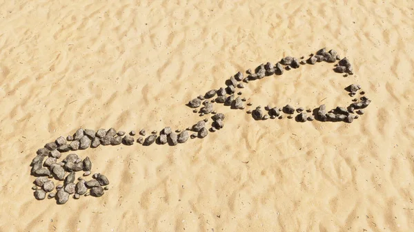 Koncepcja Kamieni Koncepcyjnych Plaży Piasek Ręcznie Robiony Symbol Kształt Złote — Zdjęcie stockowe