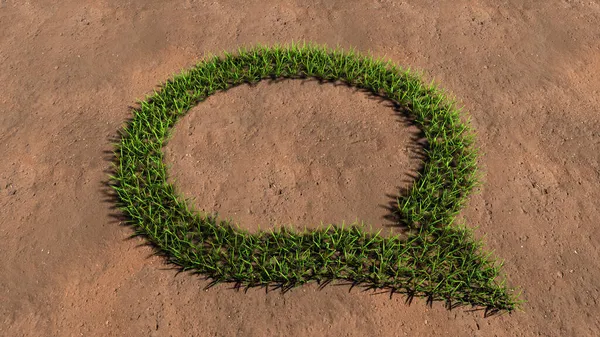 概念绿色夏季草坪草的象征形状在褐色的土壤或泥土背景 浓密的云彩标志 3D比喻交流 在线交谈 网络讨论 — 图库照片
