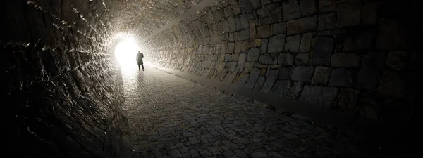 Konzept Oder Konzeptioneller Dunkler Tunnel Mit Hellem Licht Ende Oder — Stockfoto