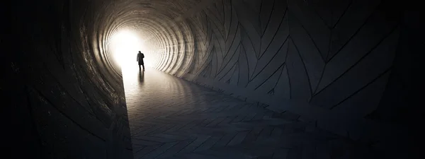 Concepto Túnel Oscuro Conceptual Con Una Luz Brillante Final Salida — Foto de Stock