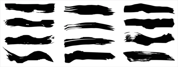 Collection Artistic Grungy Black Paint Hand Made Creative Brush Stroke — Stock Photo, Image