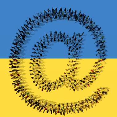 Ukrayna bayrağında insanların 