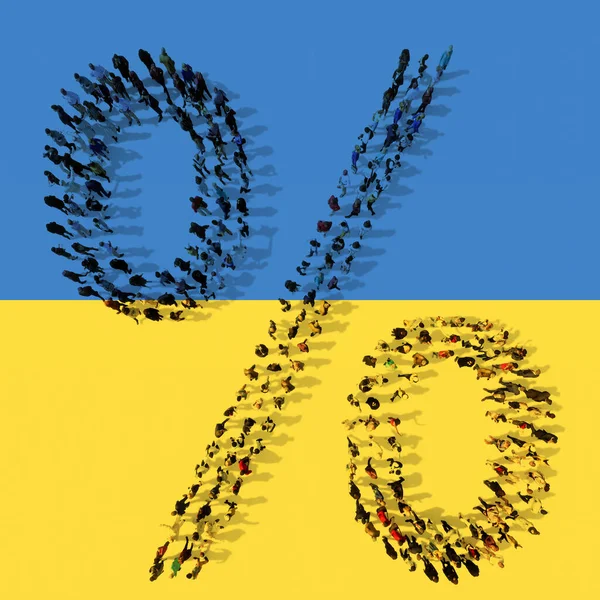 Begreppet Eller Begreppsmässig Gemenskap Människor Som Utgör Procenttecknet Ukrainsk Flagga — Stockfoto