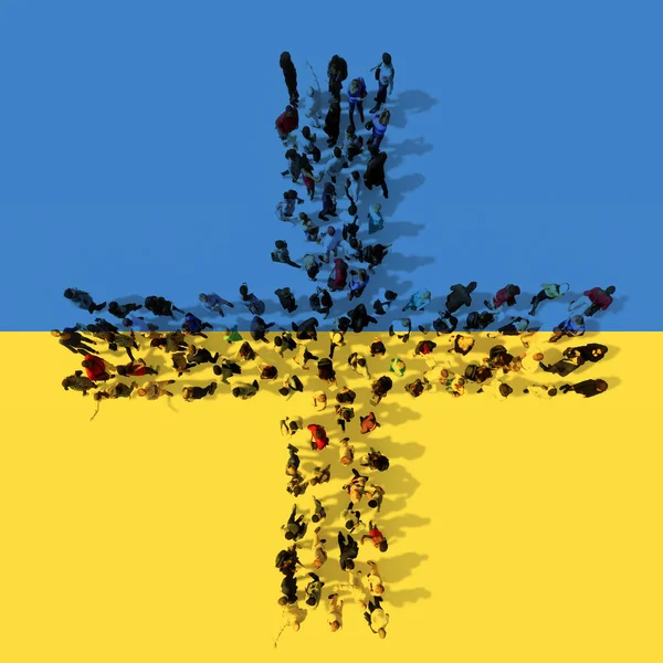 Concept Conceptual Community People Forming Sign Ukrainian Flag Illustration Metaphor — Stock Photo, Image