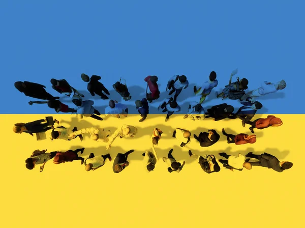 Begreppet Eller Begreppsmässig Gemenskap Människor Som Bildar Minustecknet Ukrainsk Flagga — Stockfoto