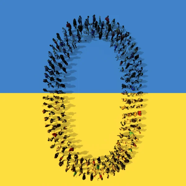 Концепція Або Концептуальна Спільнота Людей Формує Номер Українському Прапорі Ілюстрована — стокове фото