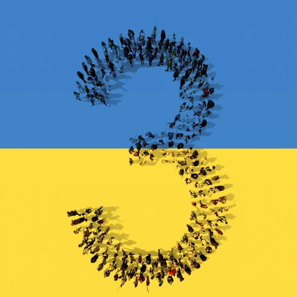 Begreppet Eller Begreppsmässig Gemenskap Människor Som Utgör Nummer Ukrainska Flaggan — Stockfoto