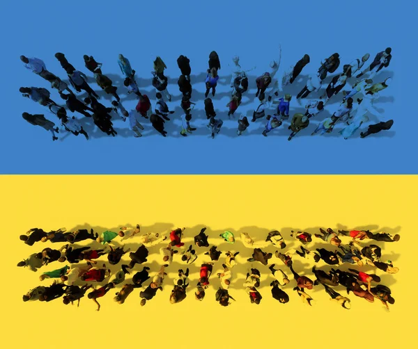 Begreppet Eller Begreppsmässig Gemenskap Människor Som Bildar Lika Ukrainska Flaggan — Stockfoto