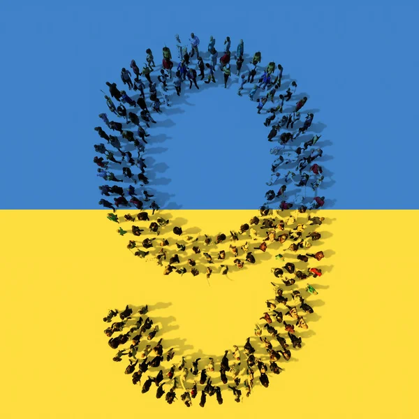 Concept Conceptual Community People Forming Number Ukrainian Flag Illustration Metaphor — Stock Photo, Image