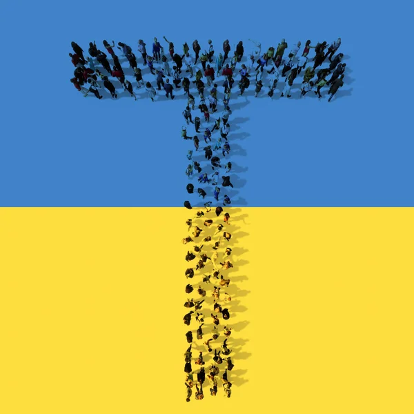 Concept Conceptual Community People Forming Symbol Ukrainian Flag Illustration Metaphor — Stock Photo, Image