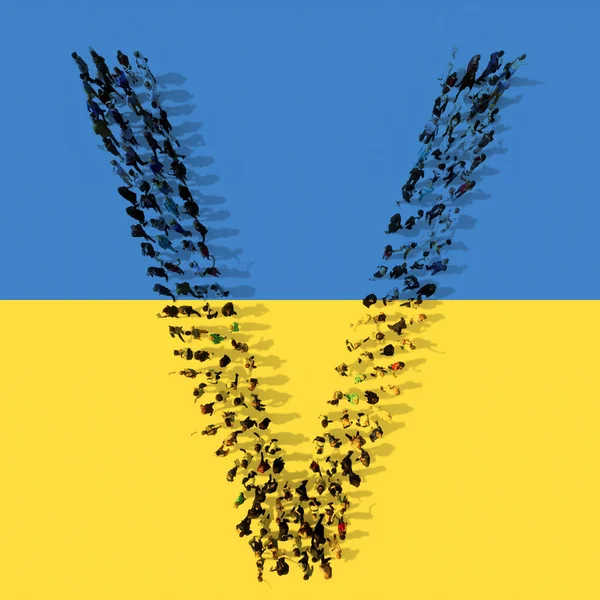 Concepto Comunidad Conceptual Personas Que Forman Símbolo Bandera Ucrania Ilustración — Foto de Stock
