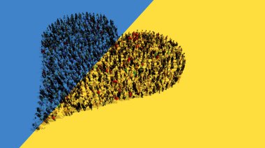 Ukrayna bayrağında bir kalp imajı oluşturan insanların kavramsal ya da kavramsal topluluğu. Tıbbi bakım, destek, yardım, şefkat, sevgi, umut ve barış için üç boyutlu bir metafor