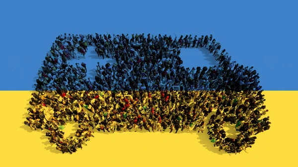 Concept Conceptual Community People Forming Image Ambulance Ukrainian Flag Illustration — Stock Photo, Image