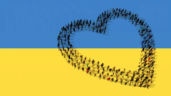 Концепція Або Концептуальна Спільнота Людей Формує Ікону Українському Прапорі Ілюстрована — стокове фото