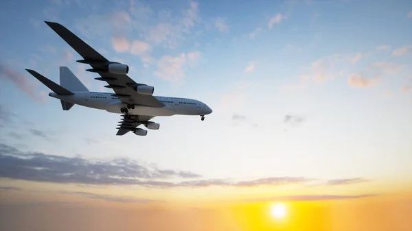 Kavramsal Uçan Beyaz Yolcu Uçağı Güzel Bir Gökyüzü Arka Planından — Stok fotoğraf
