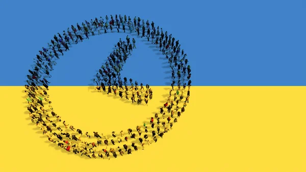 Concept Conceptual Community People Forming Clock Icon Ukrainian Flag Illustration — Stockfoto